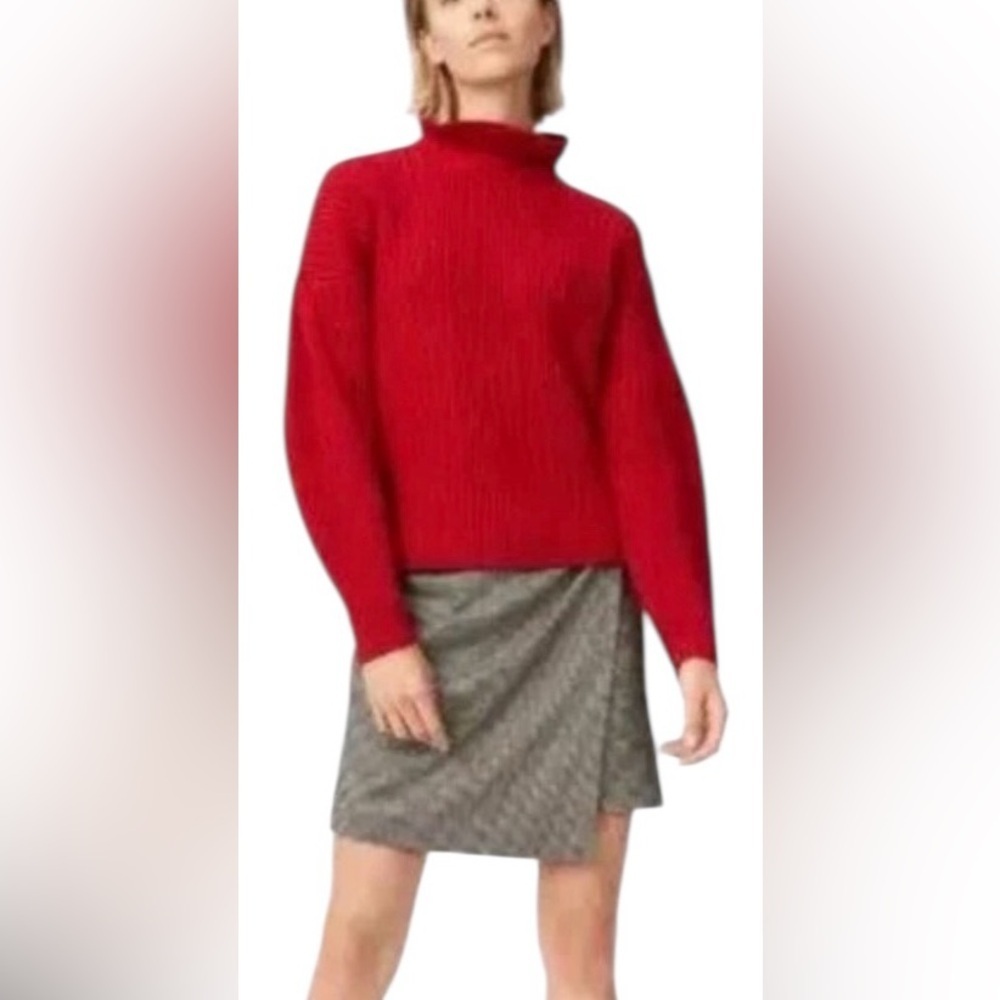 Club Monaco Red 100% Merino Wool Ruffle Neck Balloon Sleeve Sweater Women's Sm - Picture 2 of 11